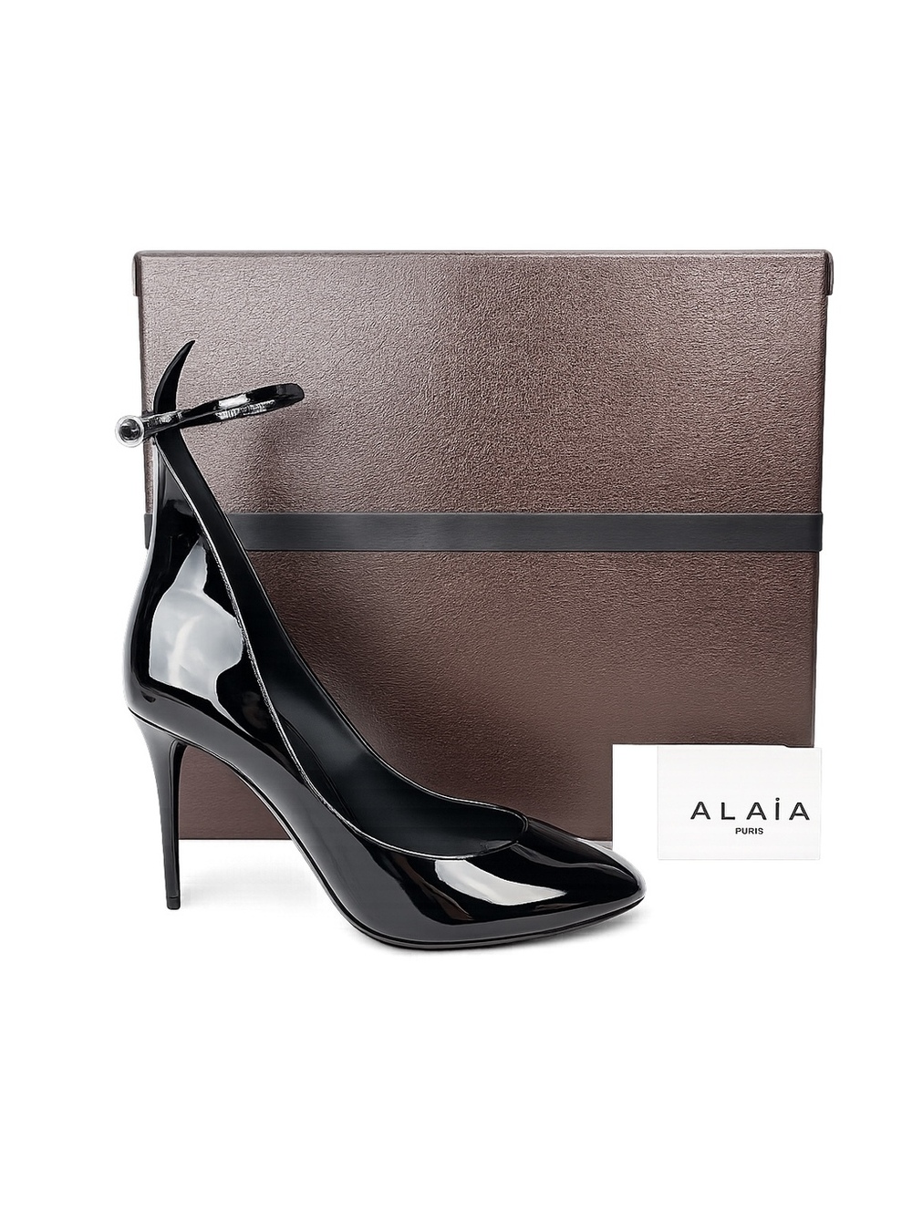 ALAÏA Décolleté 90 Patent Leather Ankle Strap Pump Black EU 39 US 9 | NIB